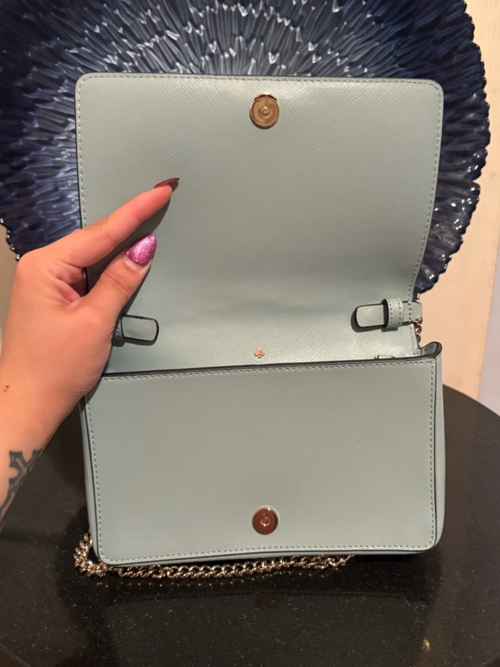 Kate Spade Small Light Blue Leather Crossbody Bag w/ Chain Strap - Picture 6 of 9